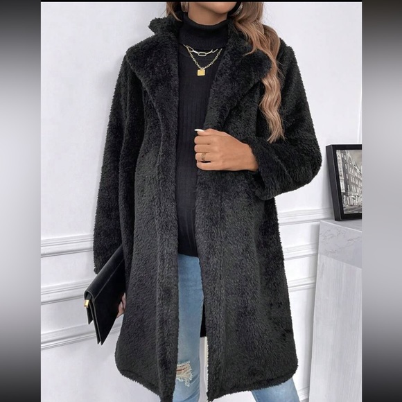 Maternity Black Loose Fit open Front Jacket Coat - Picture 4 of 6